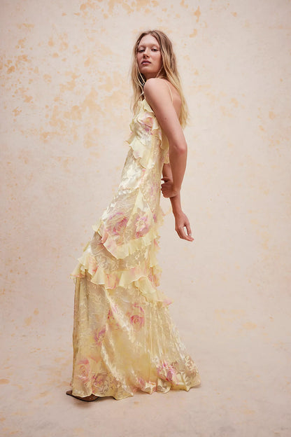 Damen Sommerkleid Rüschen Blumenmuster