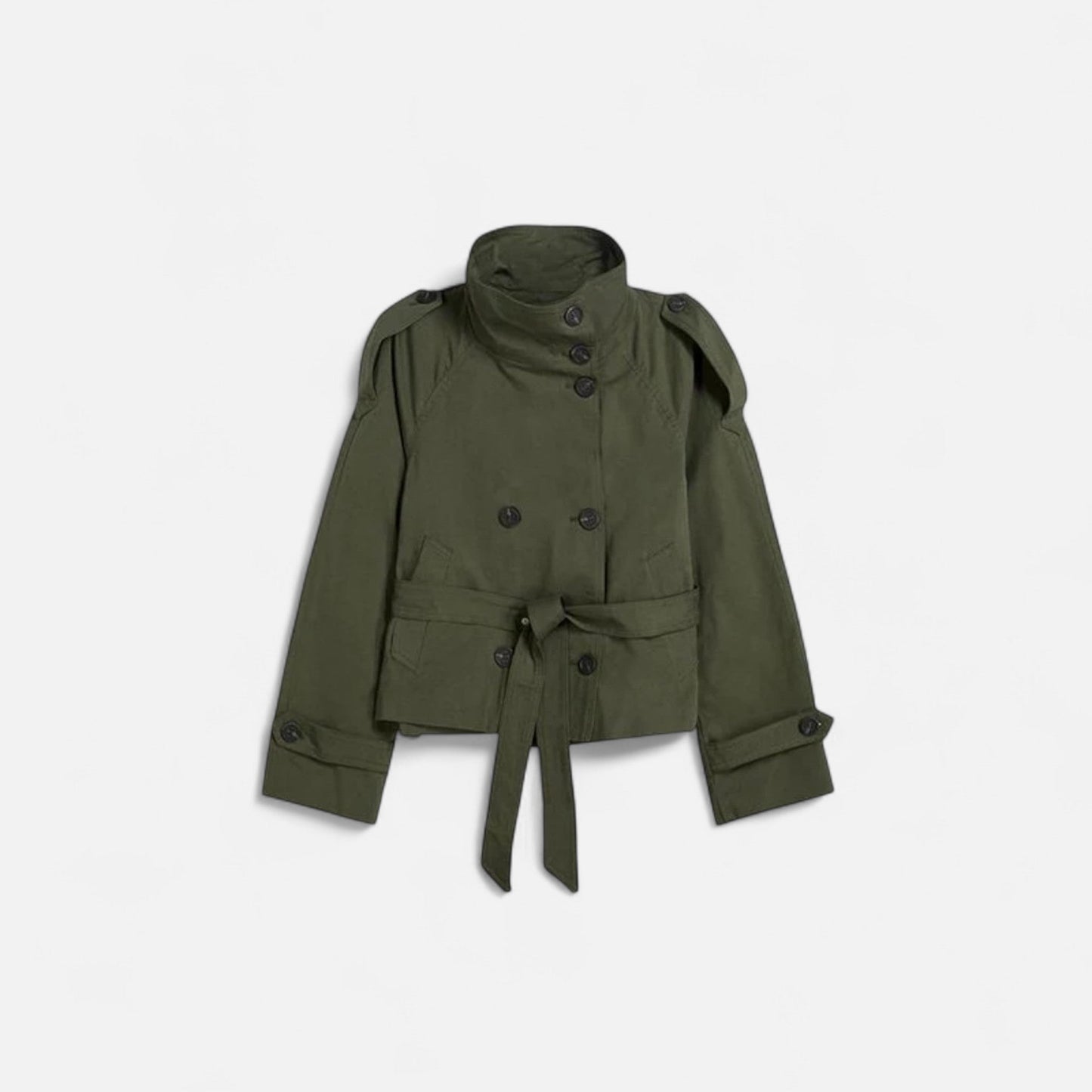 Damen Kurzjacke Stehkragen Bindegürtel