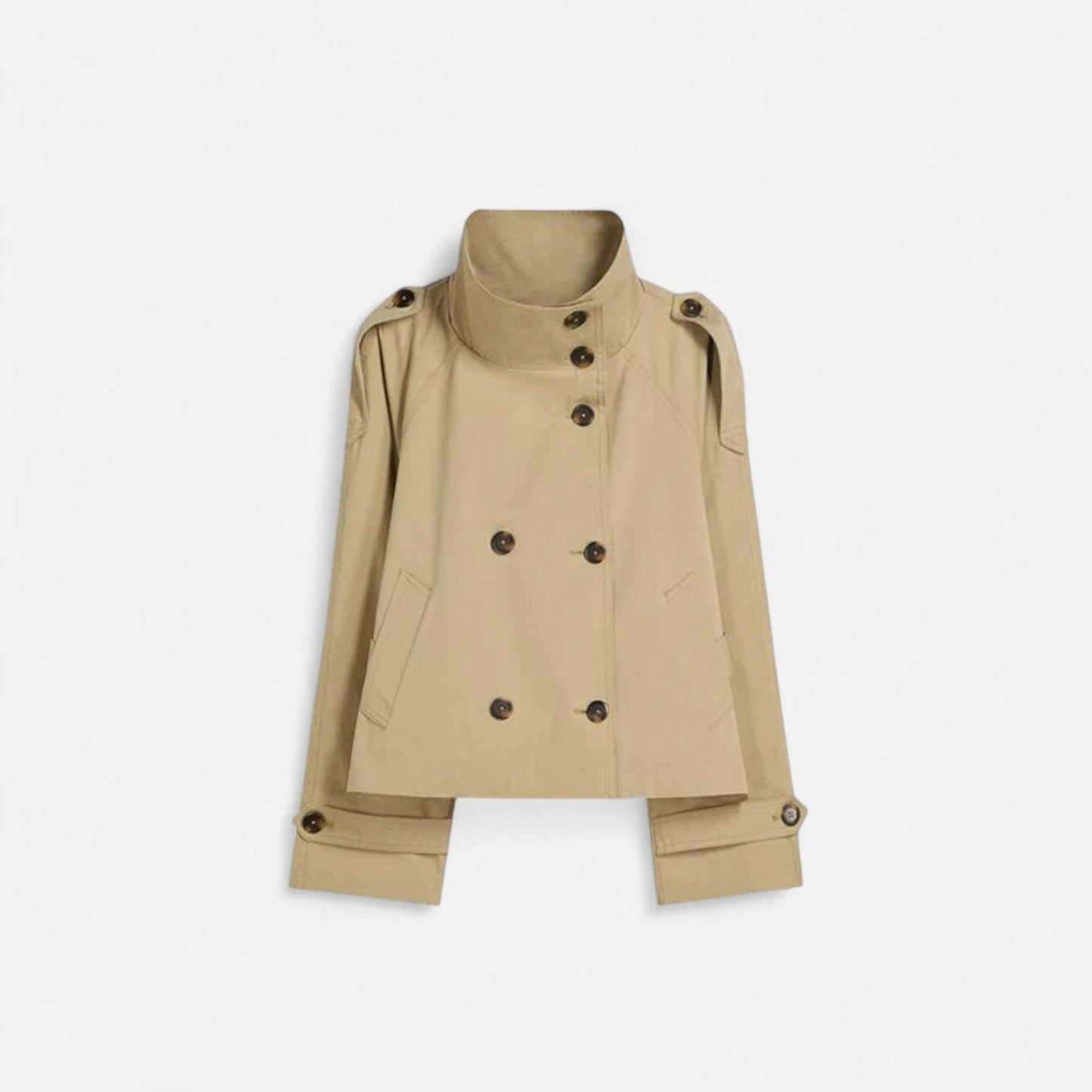 Damen Kurzjacke Stehkragen Bindegürtel Schwarz - Norvielle