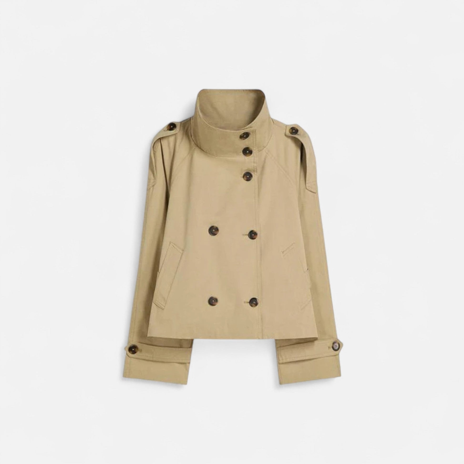 Damen Kurzjacke Stehkragen Bindegürtel Schwarz - Norvielle
