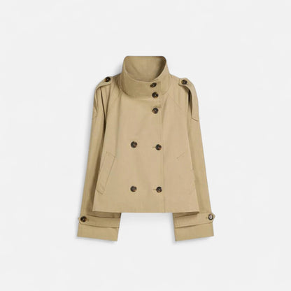 Damen Kurzjacke Stehkragen Bindegürtel Schwarz - Norvielle