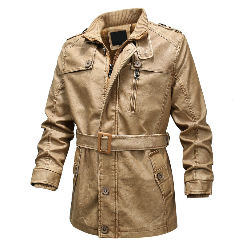 Herren Lederlook Trenchcoat Regular Fit Asymmetrischer Reißverschluss - Norvielle