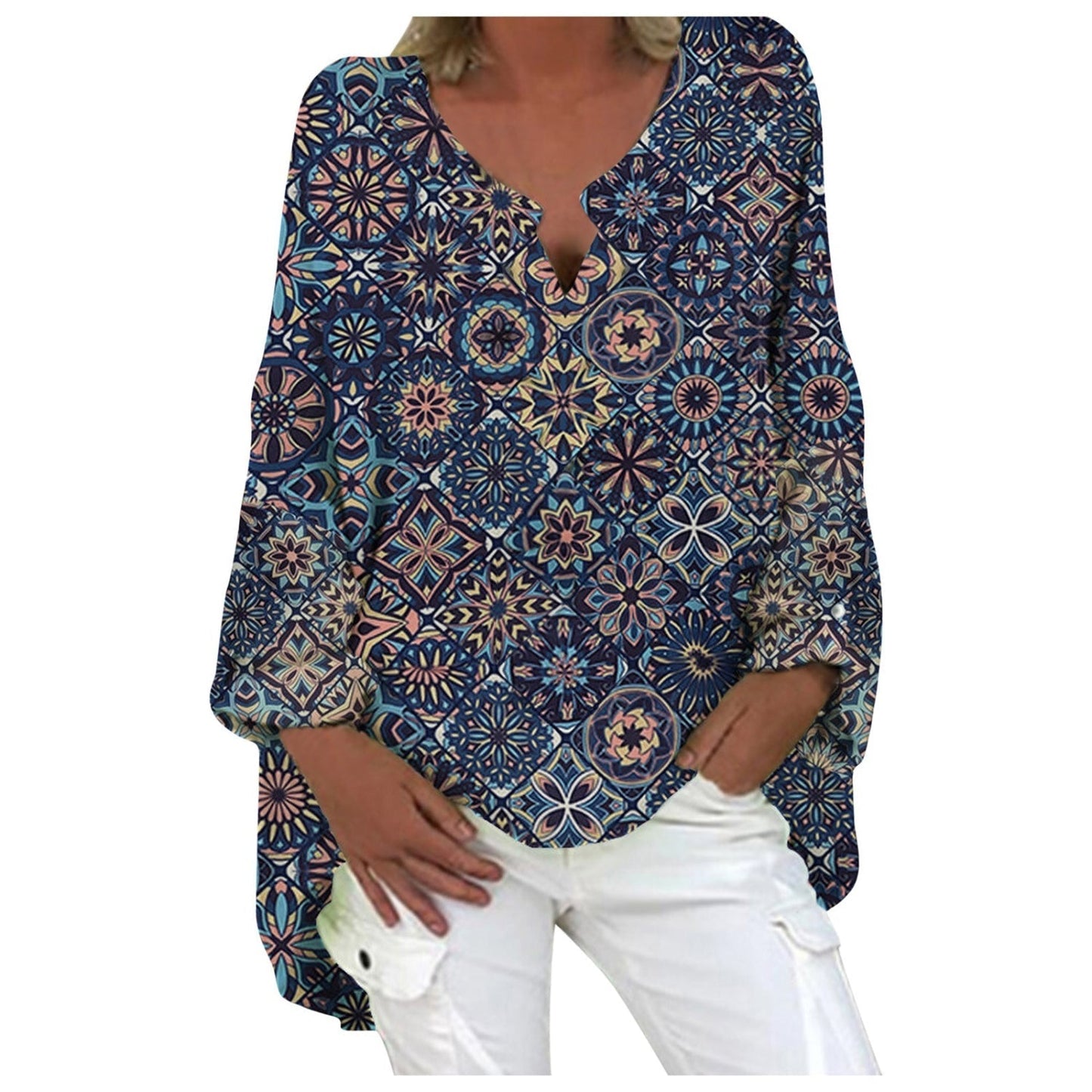 Damen Leinenbluse Langarm Locker Schnitt Beige