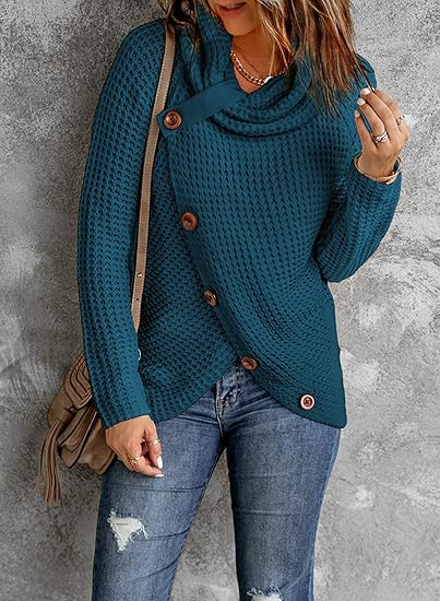 Damen Strickpullover Relaxed Fit Asymmetrisch Oversize Rollkragen - Norvielle