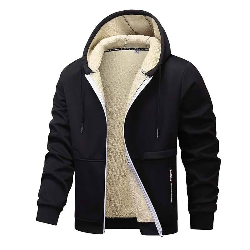 Herren Fleece Hoodie Jacke mit Sherpa-Futter und Kapuze, warm,