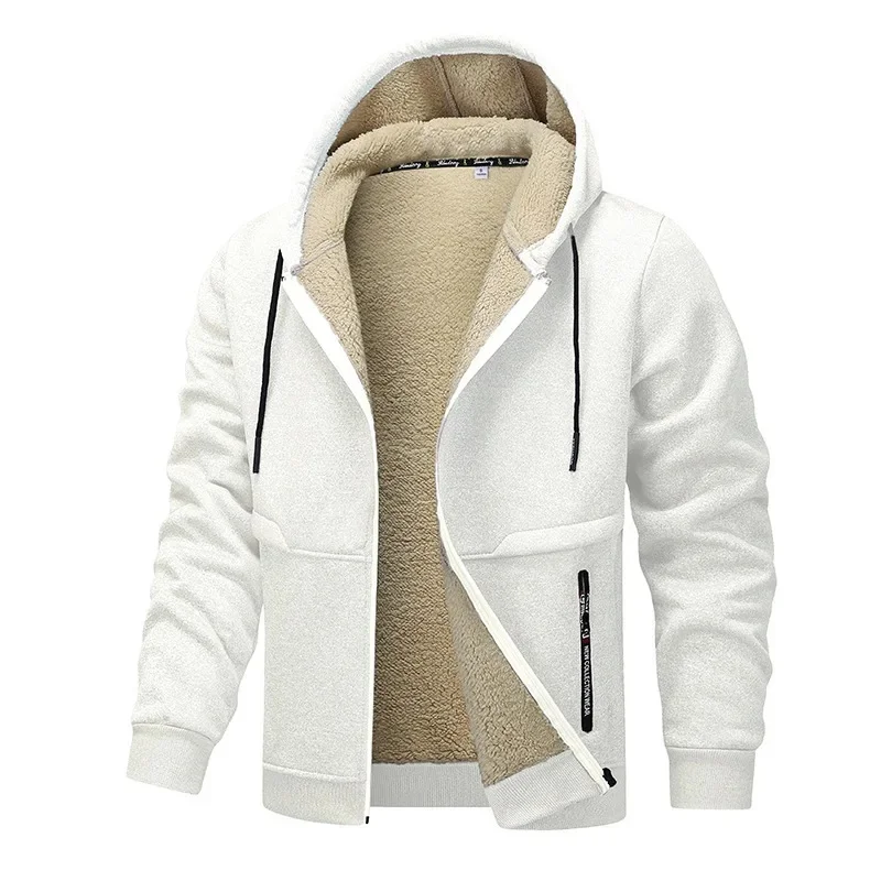 Herren Fleece Hoodie Jacke mit Sherpa-Futter und Kapuze, warm,