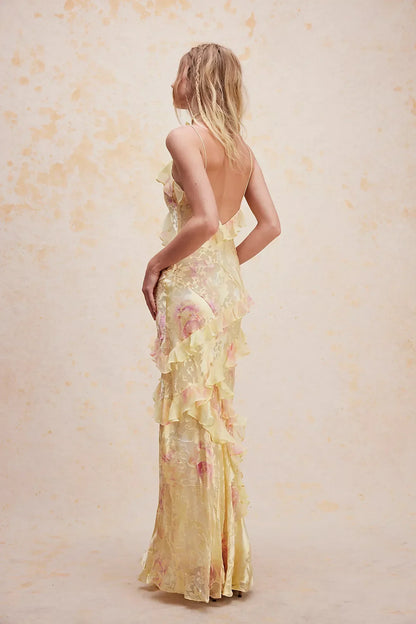 Damen Sommerkleid Rüschen Blumenmuster