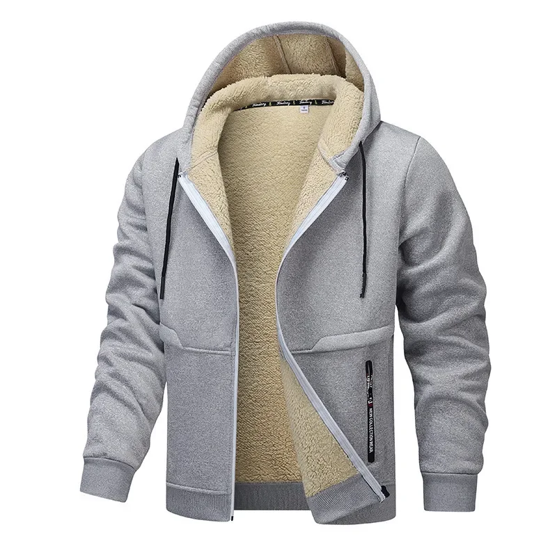 Herren Fleece Hoodie Jacke mit Sherpa-Futter und Kapuze, warm,