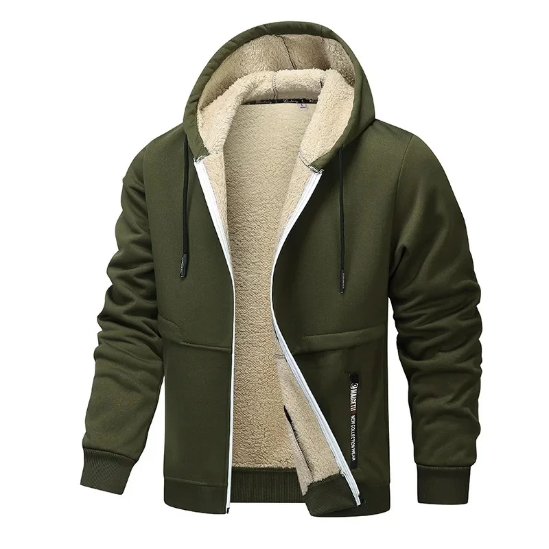 Herren Fleece Hoodie Jacke mit Sherpa-Futter und Kapuze, warm,