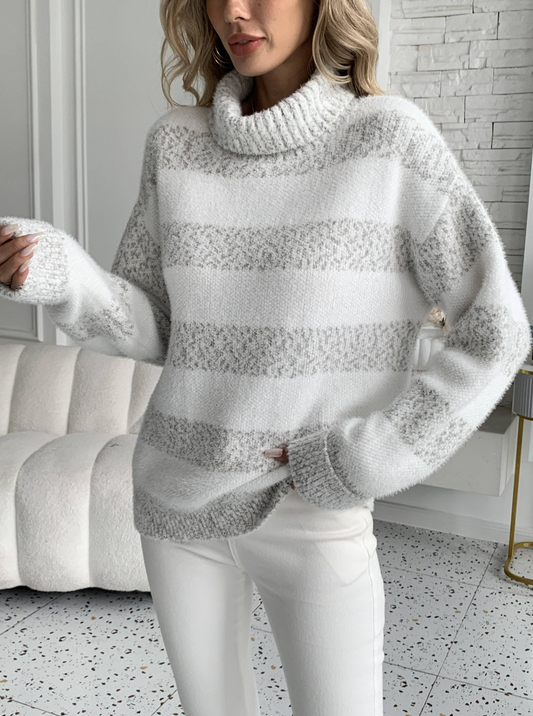 Elowen Damen Strickpullover Zweifarbig Gestreift Bequem - Norvielle