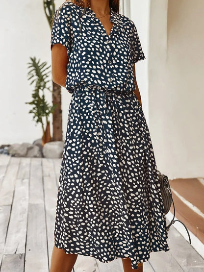 Damen Midikleid V-Ausschnitt Kurzärmelig Bequem Sommerlich