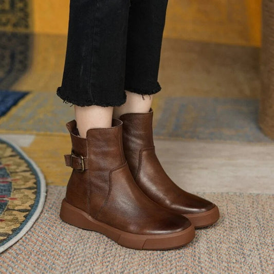 Damen Stiefeletten Mid-Ankle Höhe Leder Braun - Norvielle