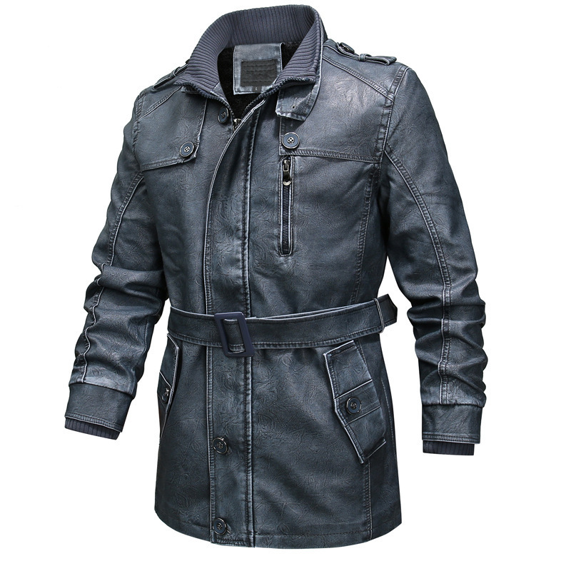 Herren Lederlook Trenchcoat Regular Fit Asymmetrischer Reißverschluss