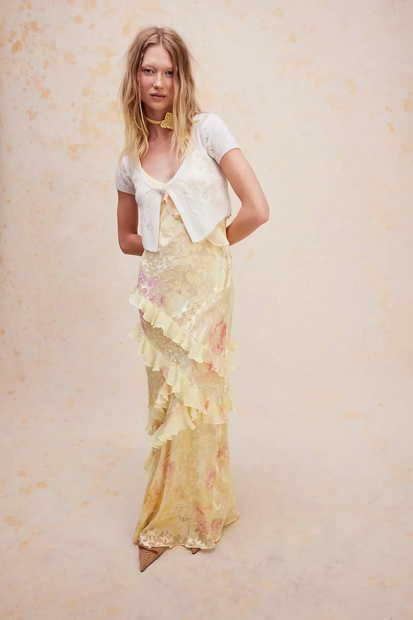 Damen Sommerkleid Rüschen Blumenmuster