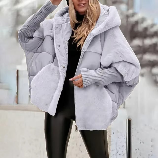 Damen Pufferjacke Oversized Stepp-Design Kapuze Schwarz - Norvielle