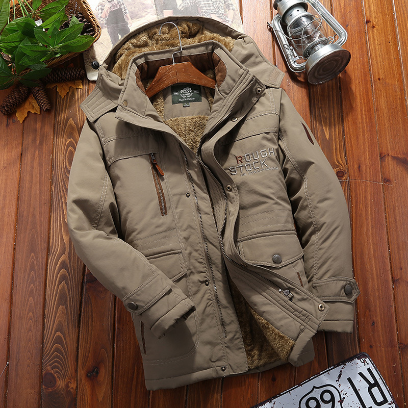 Herren Winterparka Fleece Winddicht Verstellbare Kapuze Schwarz - Norvielle