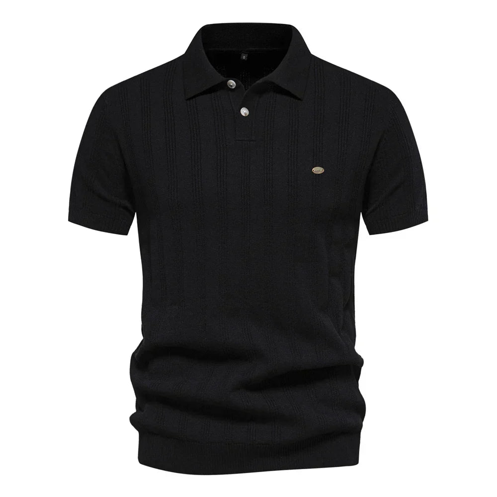 Herren Poloshirt Gestreift Baumwolle Gebreid