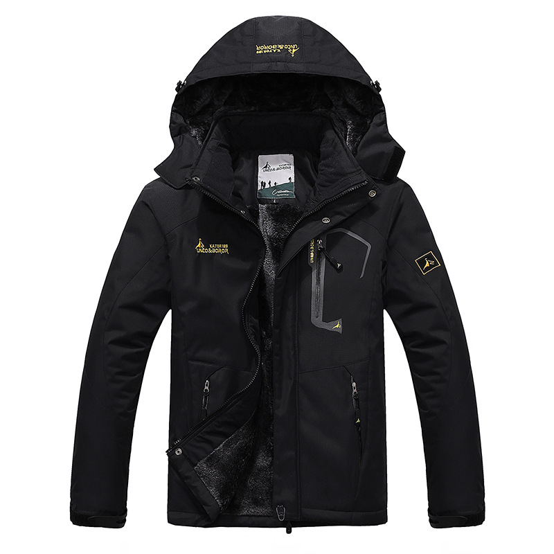 Herren Winterparka Winddicht Wasserabweisend Fleece Kapuze Schwarz - Norvielle