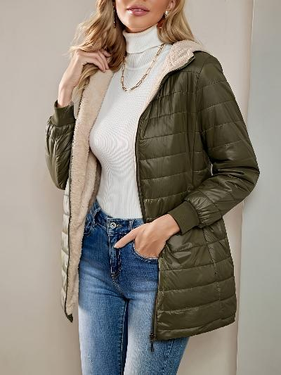 Damen Steppjacke Fleece Relaxed Fit Schwarz - Norvielle