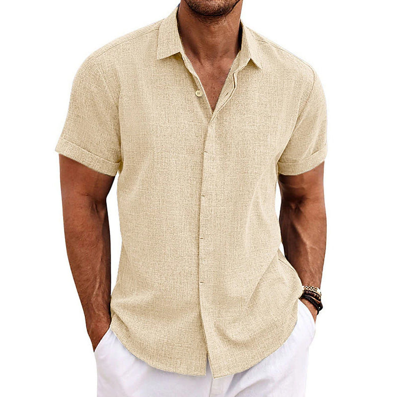 Herren Sommerhemd Baumwolle Leicht Atmungsaktiv Beige