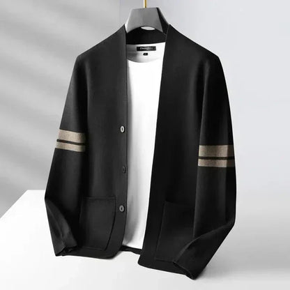 Herren Strickcardigan Sportlich-Elegante Streifen Beige