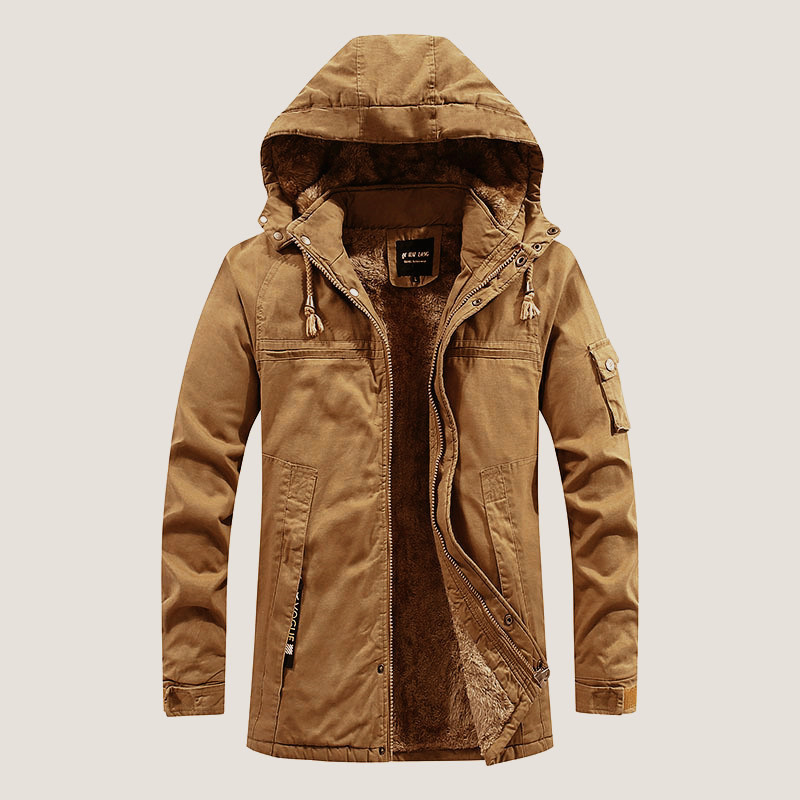 Herren Winterjacke Kapuze Sherpa-Futter Relaxed Fit Schwarz - Norvielle