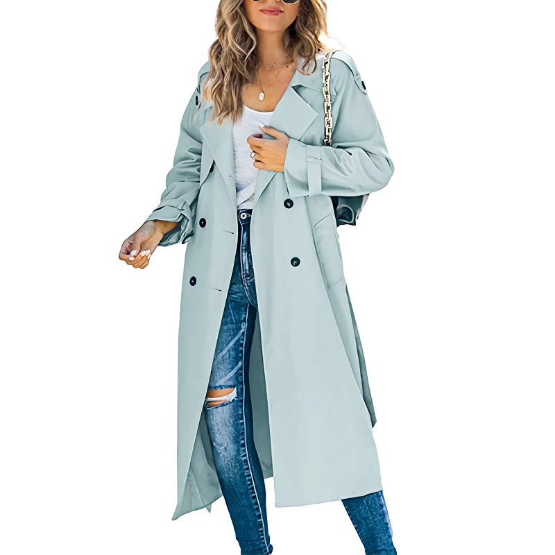 Damen Trenchcoat Lässig Knöpfe Beige