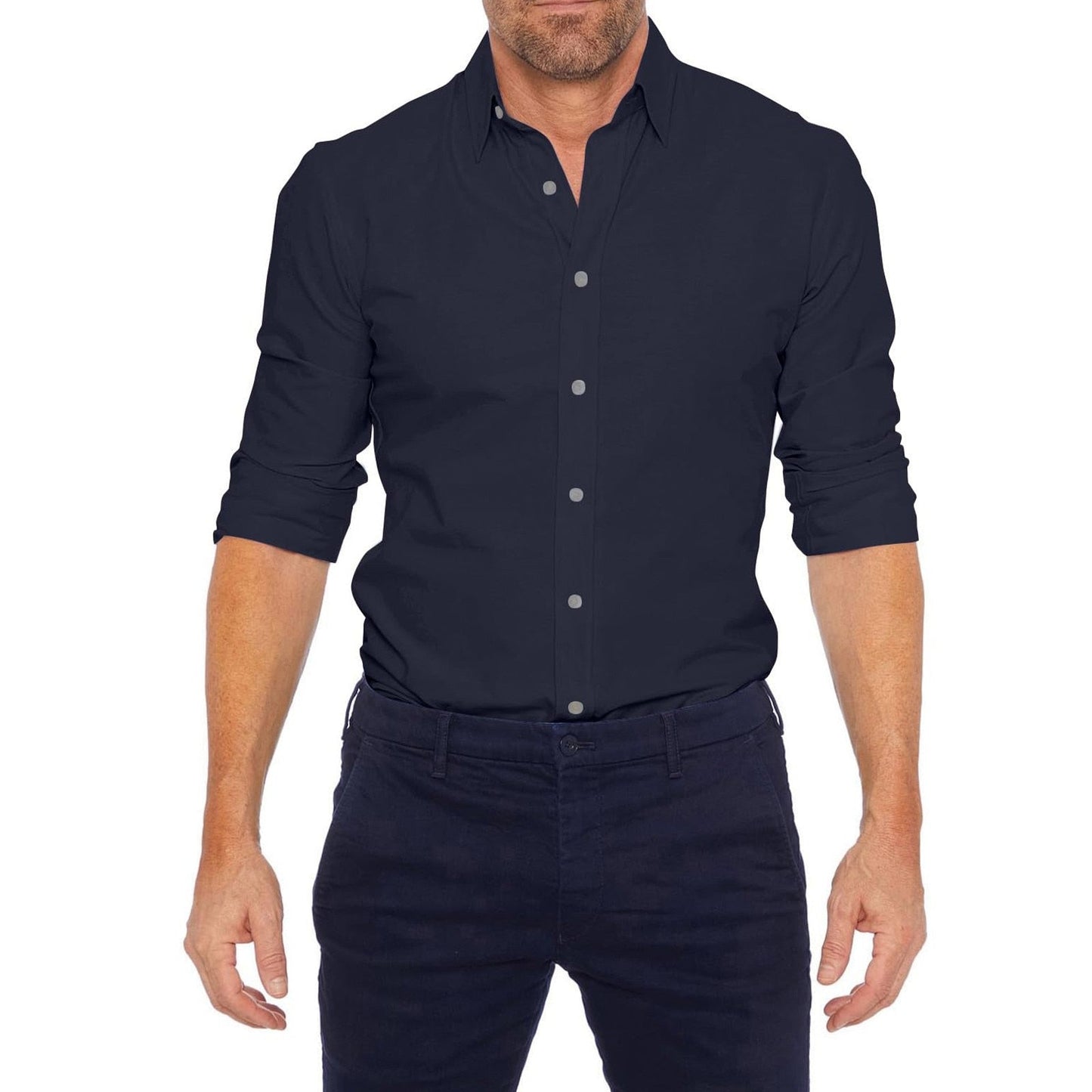 Herren Hemd Langarm Slim Fit Reißverschluss