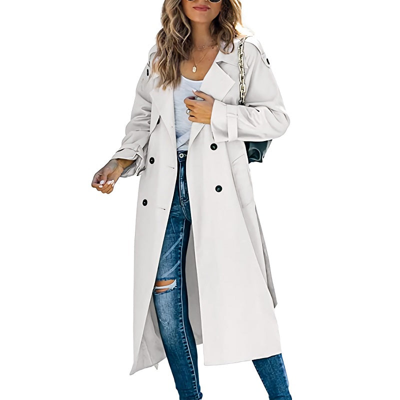 Damen Trenchcoat Lässig Knöpfe Beige