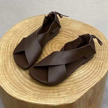 Norvielle Damen Sandalen Indischer Stil Leder Braun - Norvielle