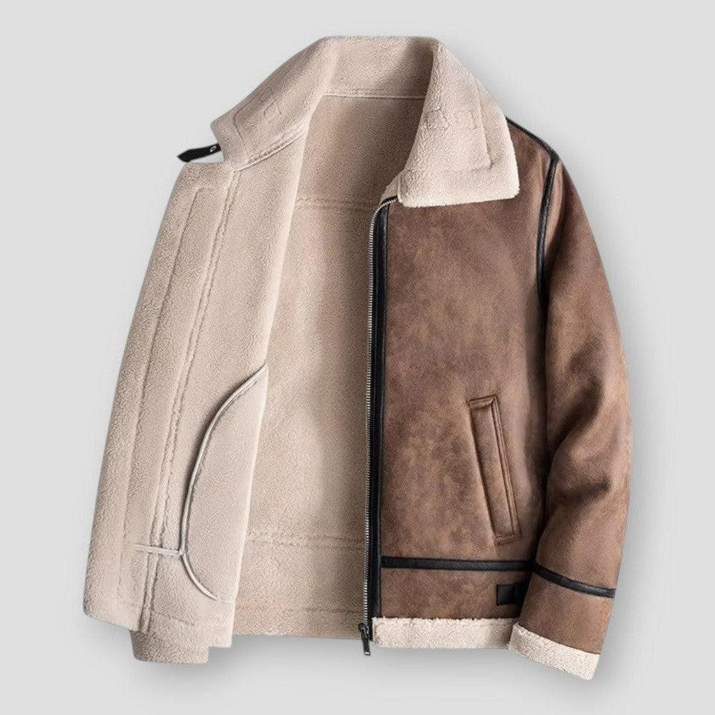 Herren Bomberjacke Relaxed Fit Shearling-Kragen Fleece-Futter - Norvielle