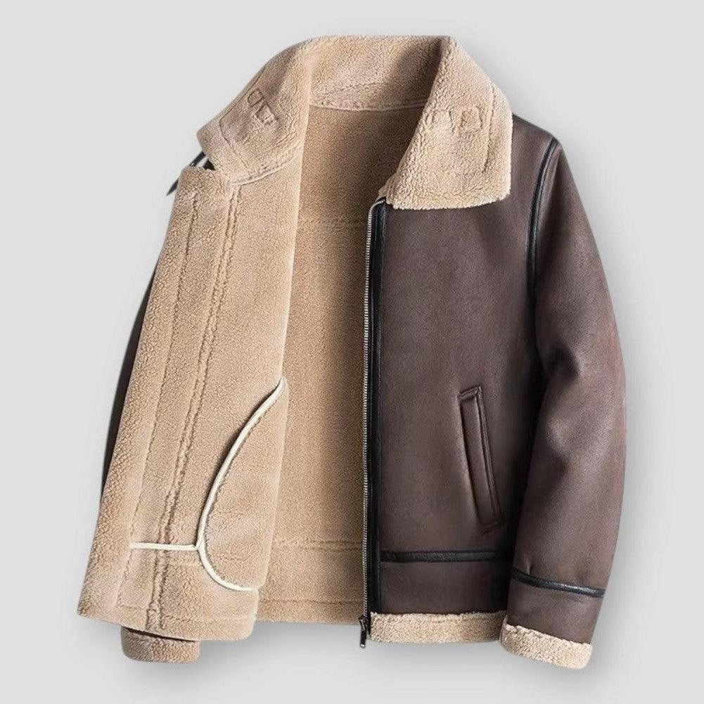 Herren Bomberjacke Relaxed Fit Shearling-Kragen Fleece-Futter