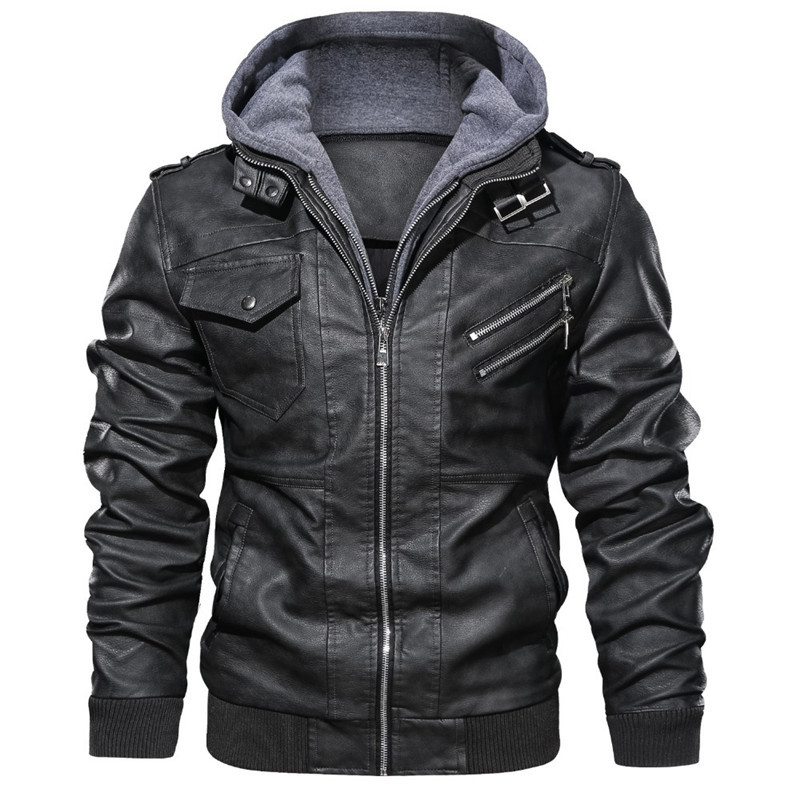 Herren Kunstlederjacke Slim Fit mit Kapuze