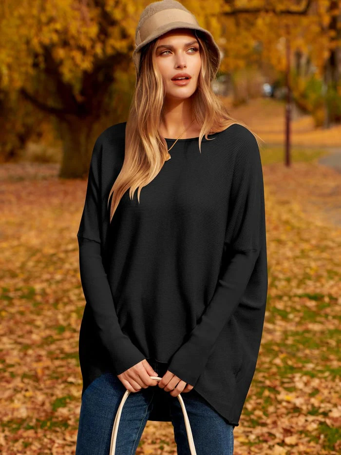 Damen Oversized Sweatshirt Weiches Wollgemisch Langarm