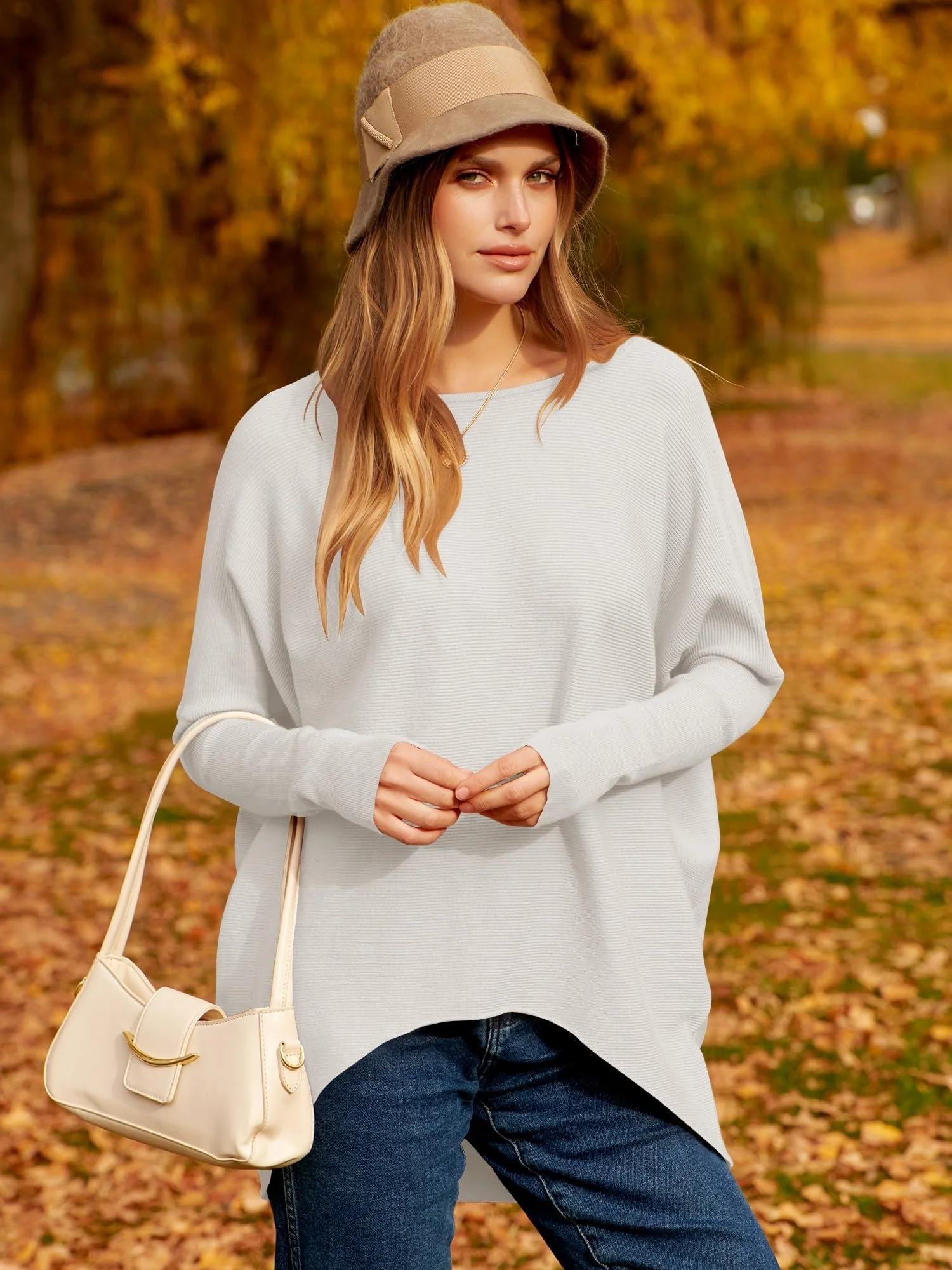 Damen Oversized Sweatshirt Weiches Wollgemisch Langarm Schwarz - Norvielle