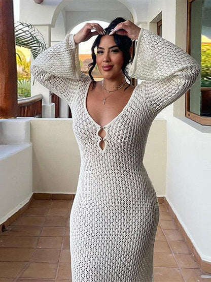 Durchsichtiges V-Ausschnitt Kleid Damen Transparent