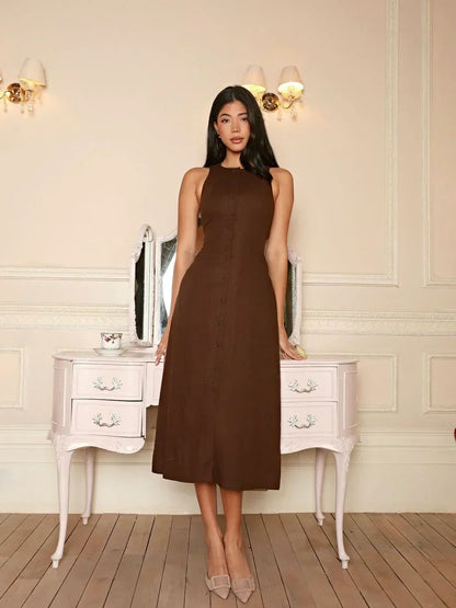 Ärmelloses Leinenkleid Figurbetonend
