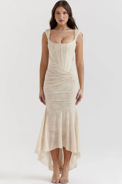 Spitzen-Abendkleid Schulterfrei Figurbetonter Schnitt