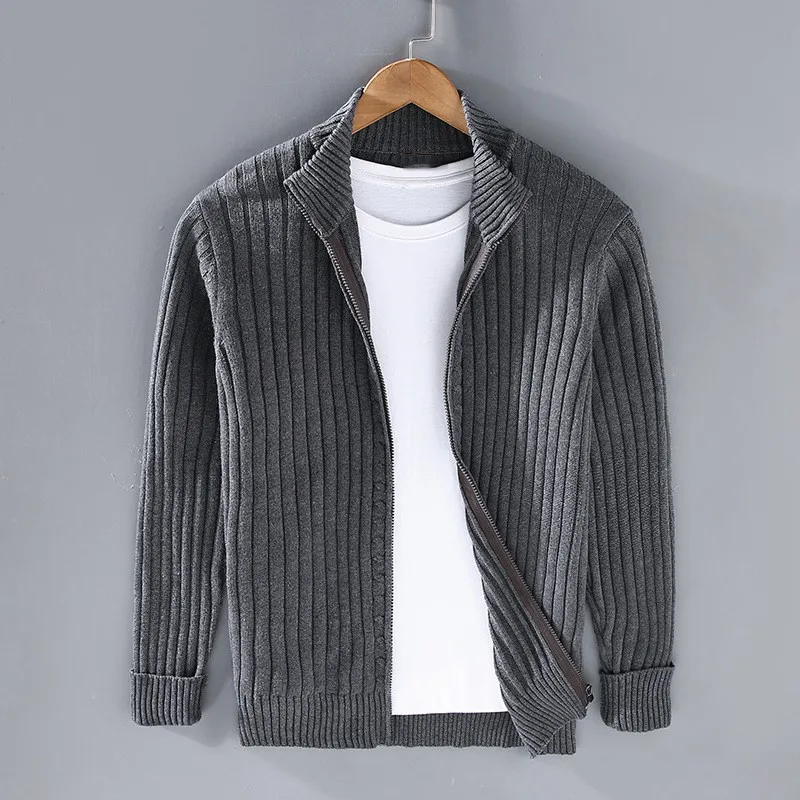 Herren Strickcardigan Rippmuster Stehkragen