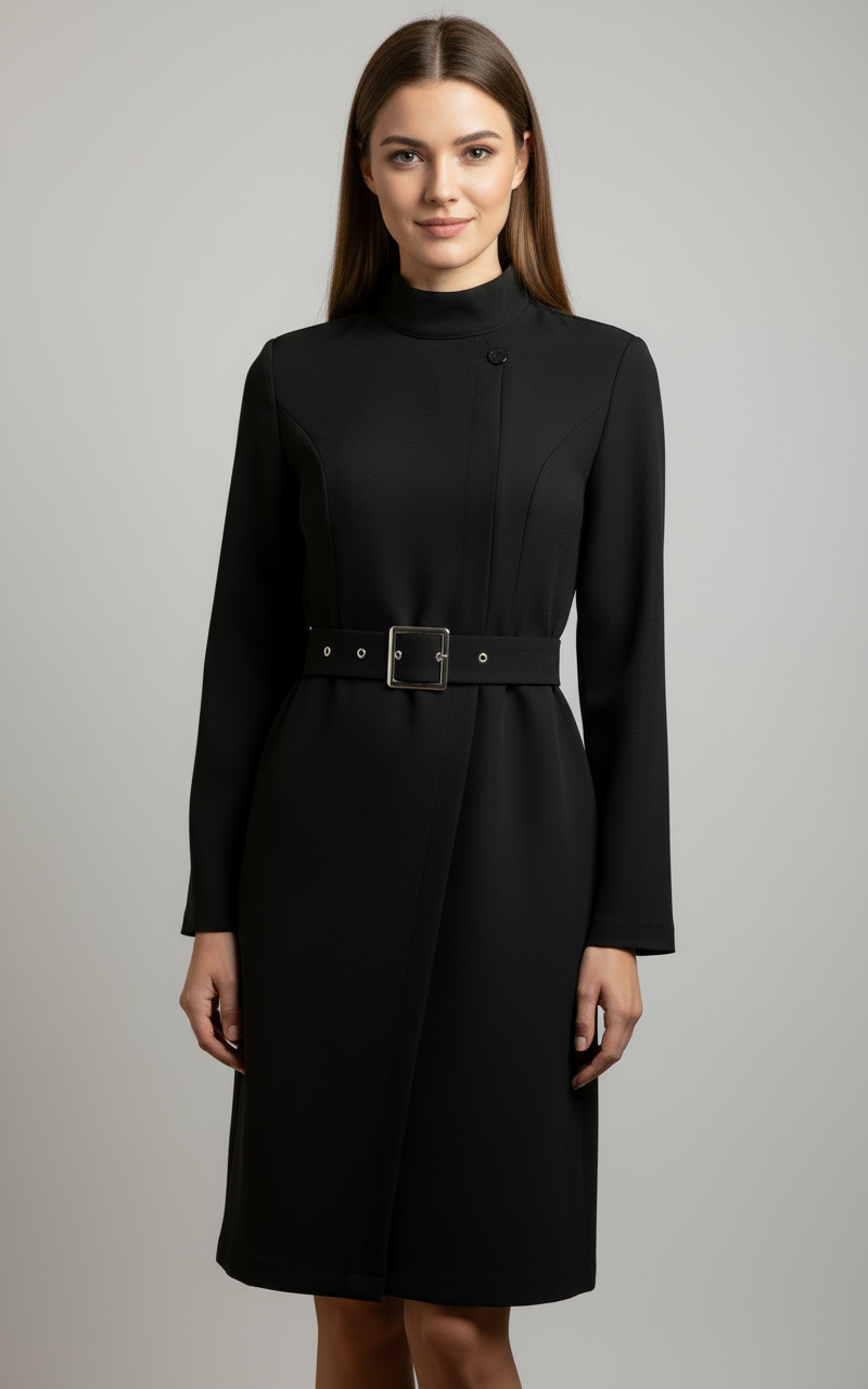 Damen Winter-Mantelkleid Gürtel Midilänge - Norvielle