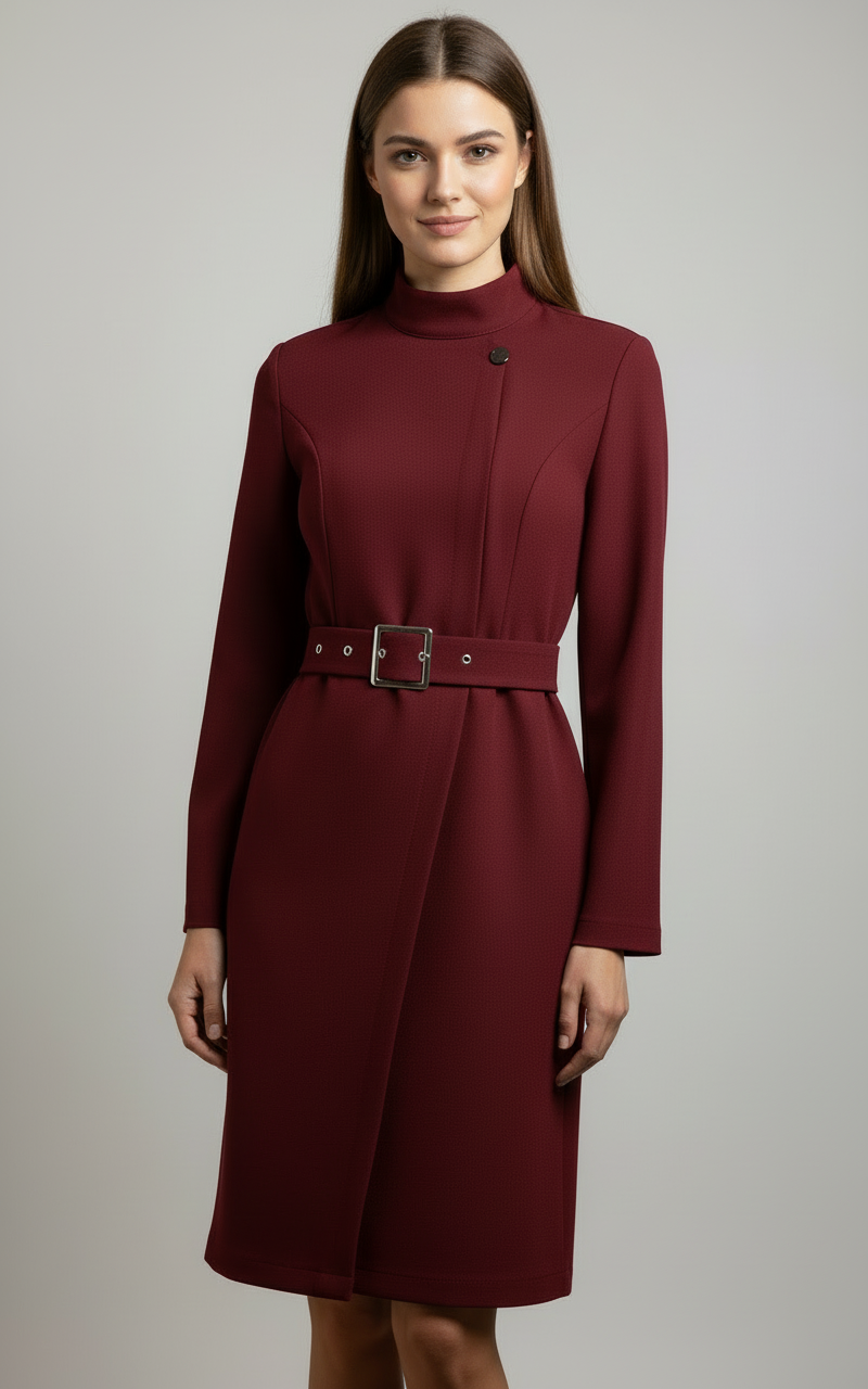 Damen Winter-Mantelkleid Gürtel Midilänge