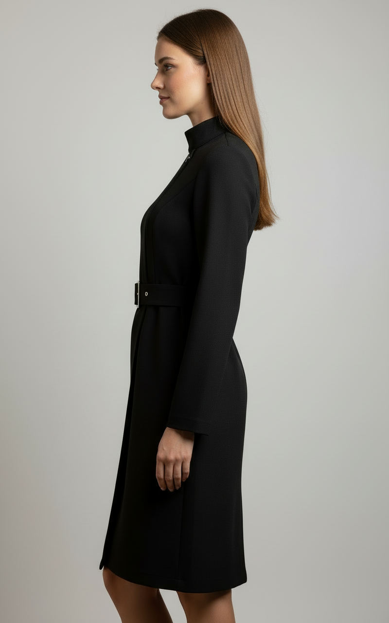 Damen Winter-Mantelkleid Gürtel Midilänge