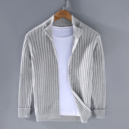 Herren Strickcardigan Rippmuster Stehkragen Schwarz - Norvielle