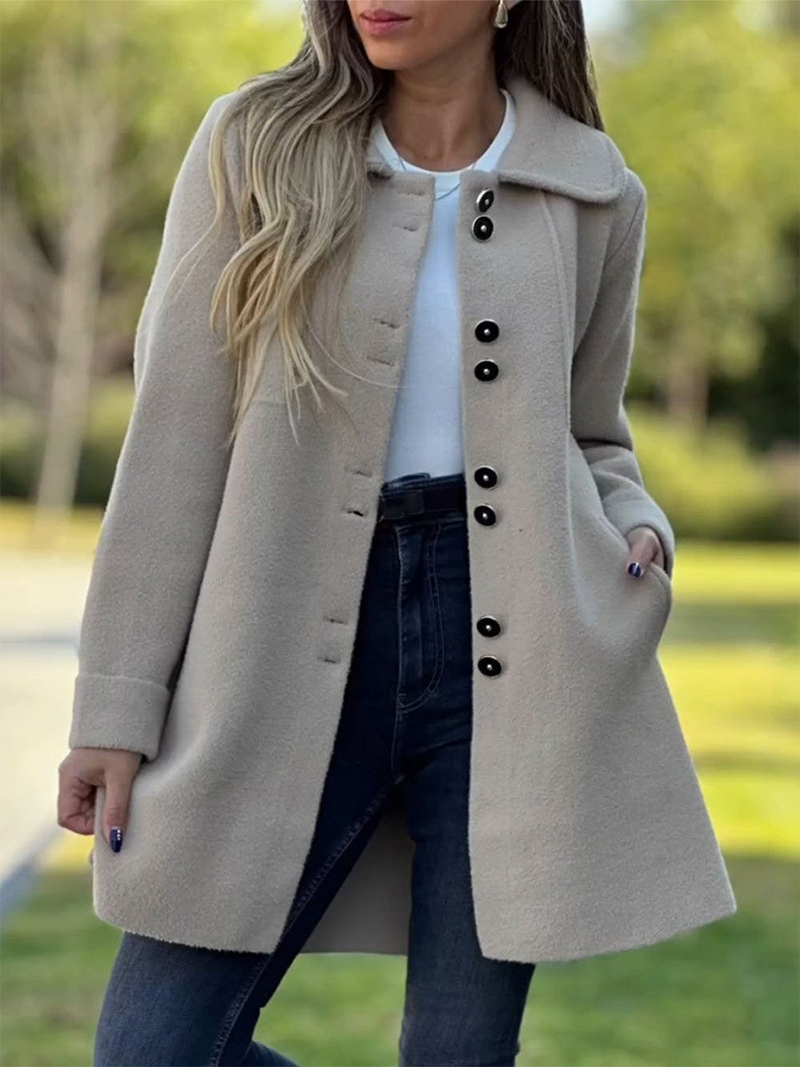 Damen Mantel Woll-Look Tailliert Mittellang Klassisch - Norvielle