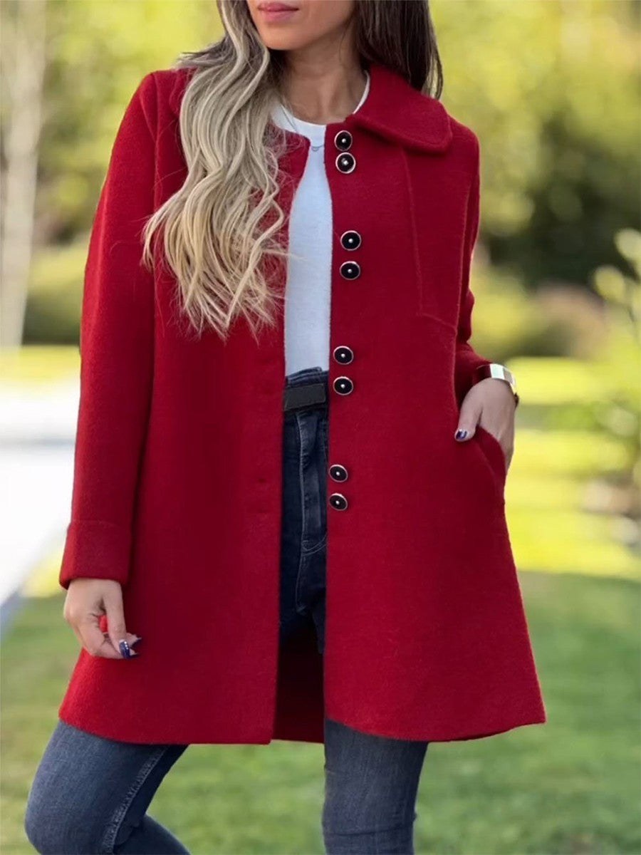 Damen Mantel Woll-Look Tailliert Mittellang Klassisch