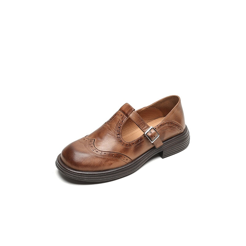Damen Mary Jane Schuhe T-Riemen Wingtip