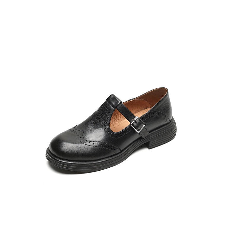 Damen Mary Jane Schuhe Wingtip T-Riemen