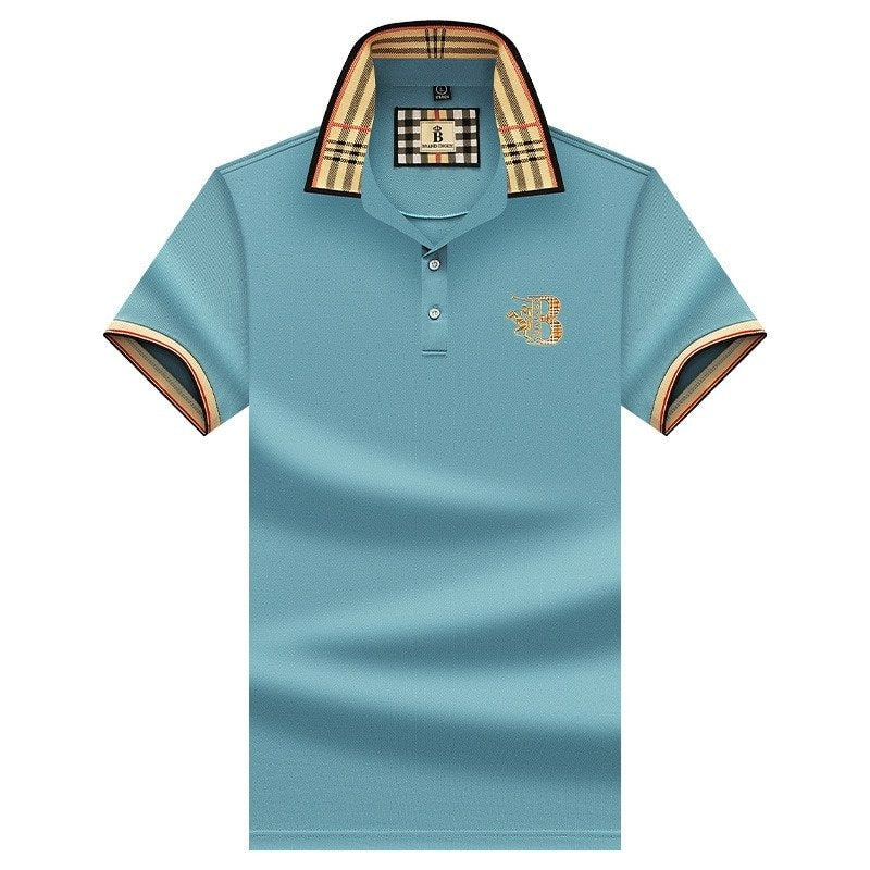 Herren Polo-Shirt Kurzarm Karomuster Lässig Weiß