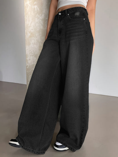 Damen Baggy Jeans Weite High Waist Gerades Bein - Norvielle