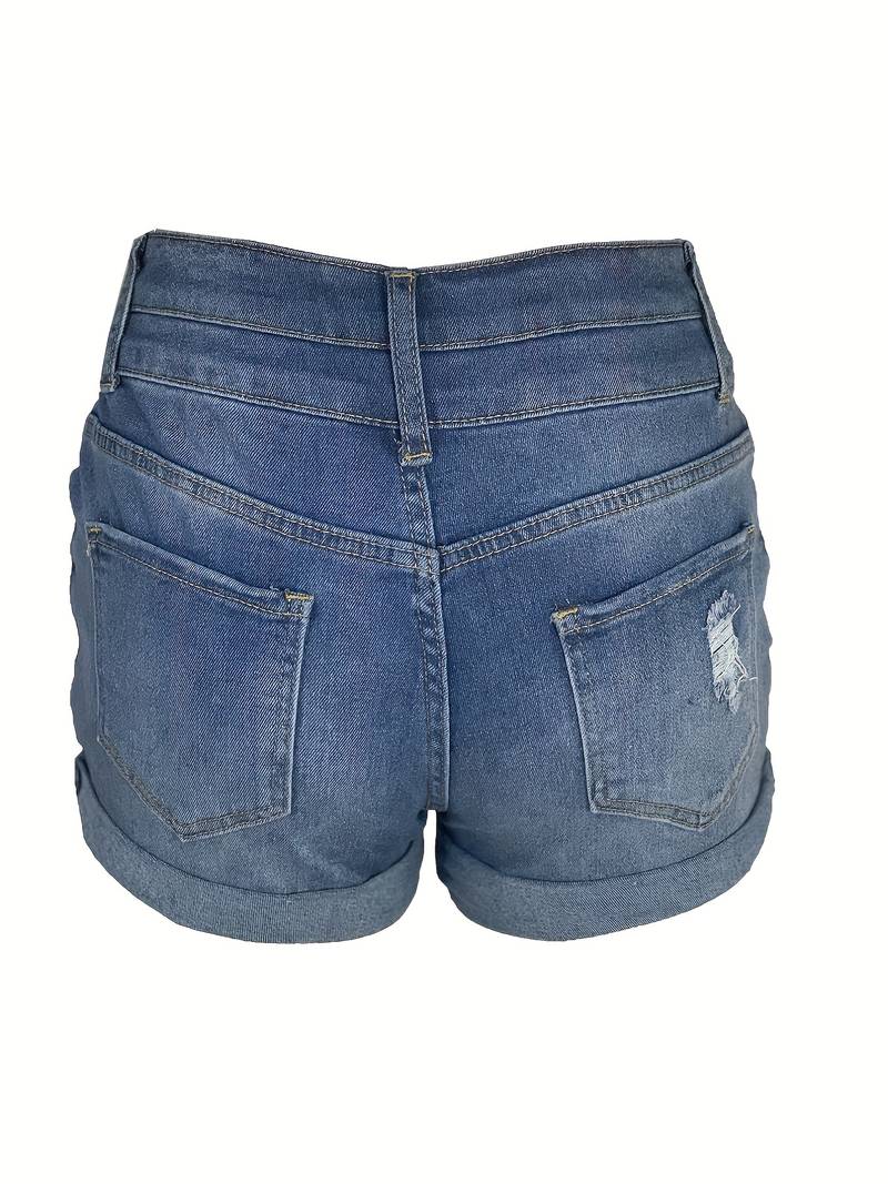 Norvielle Damen Gerippte Jeansshorts Sommer